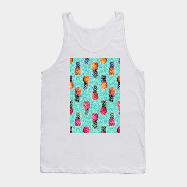 From Pineapple to Pink - tropical doodle pattern on mint Tank Top by micklyn